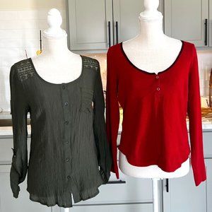 BOGO Bundle of Red Loft Top and Green E & M Top Both Large
